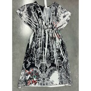 Y2K Cristina Black White Butterfly Print Rhinestone Strapless Mini Dress‎ M